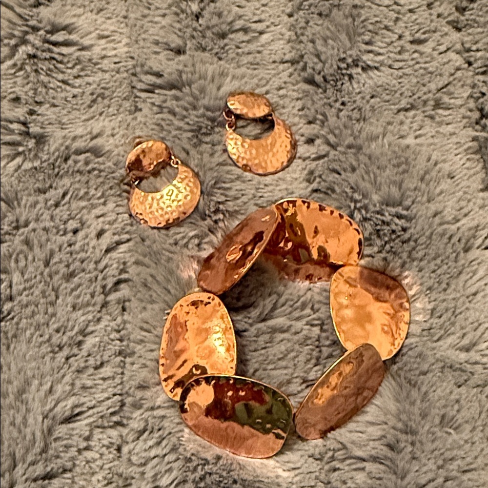 Hammered copper -Tone Bracelet and Earring Set